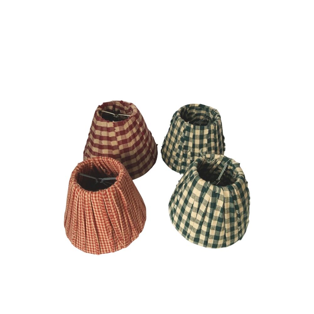 Lot of 4 Lamp Shade 4-5 inch Red & Tan Green & Cream Country Primitive Handmade